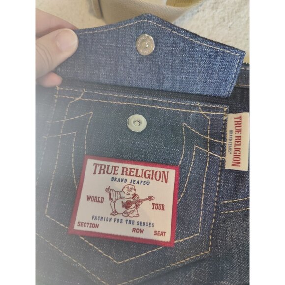 True Religion Semi-Circle Denim Crossbody Hobo Bag Purse Dark Wash NWOT - Picture 9 of 9